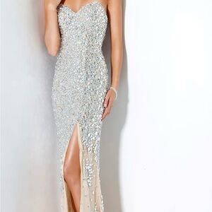 Jovani Strapless Silver Sequin Gown